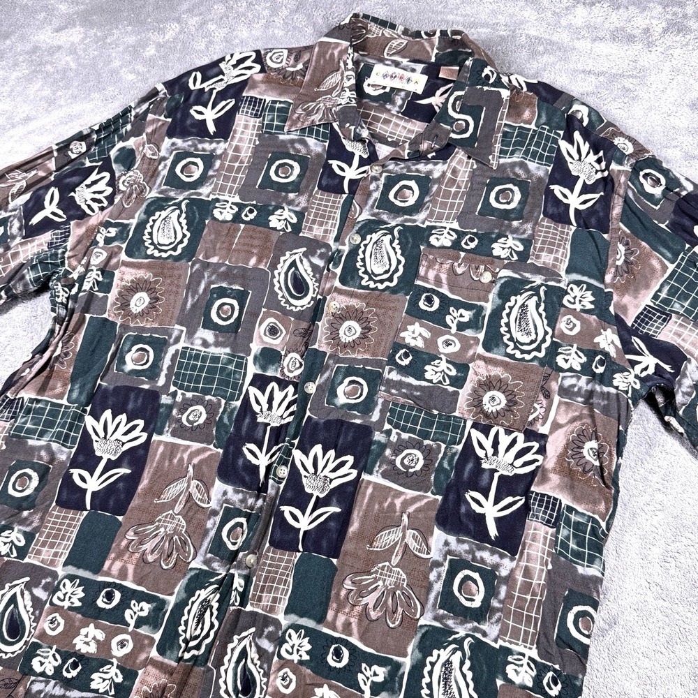 Vintage Campia Moda Men's XL 100% Rayon Geometric Abstract Button Up Shirt